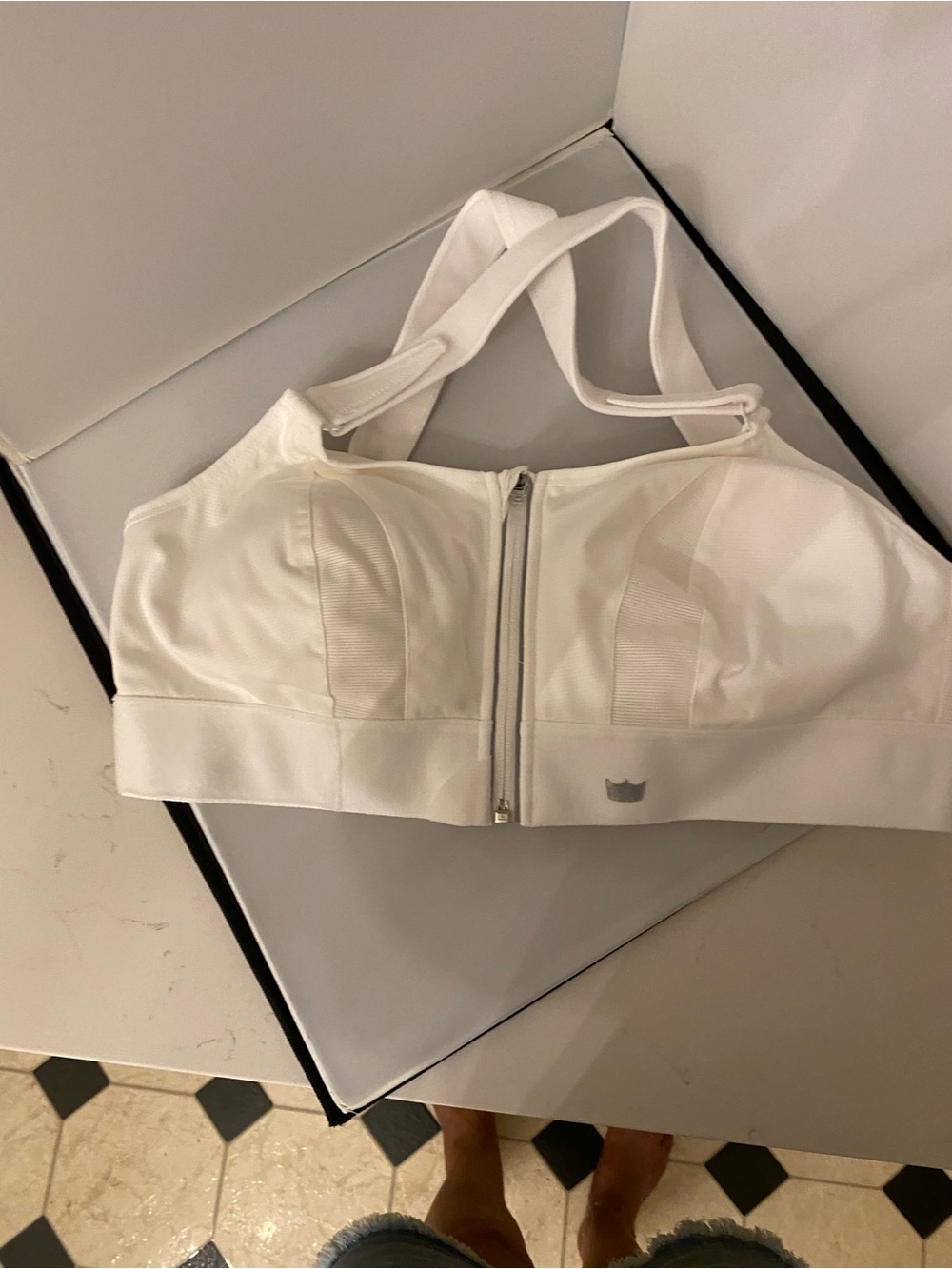 NWOT SHEFIT White Front-Zip High-Support Sports Bra,size 1 Luxe